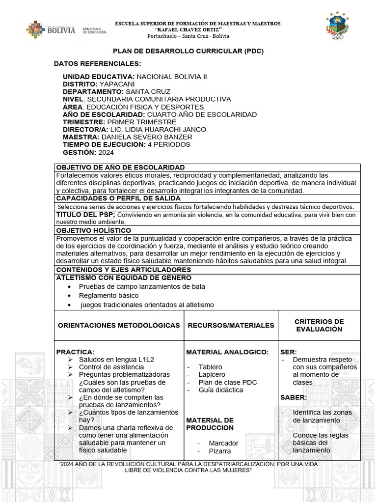 Plan Curricular de Educación Física 2024 | PDF | Evaluación | Educación ...