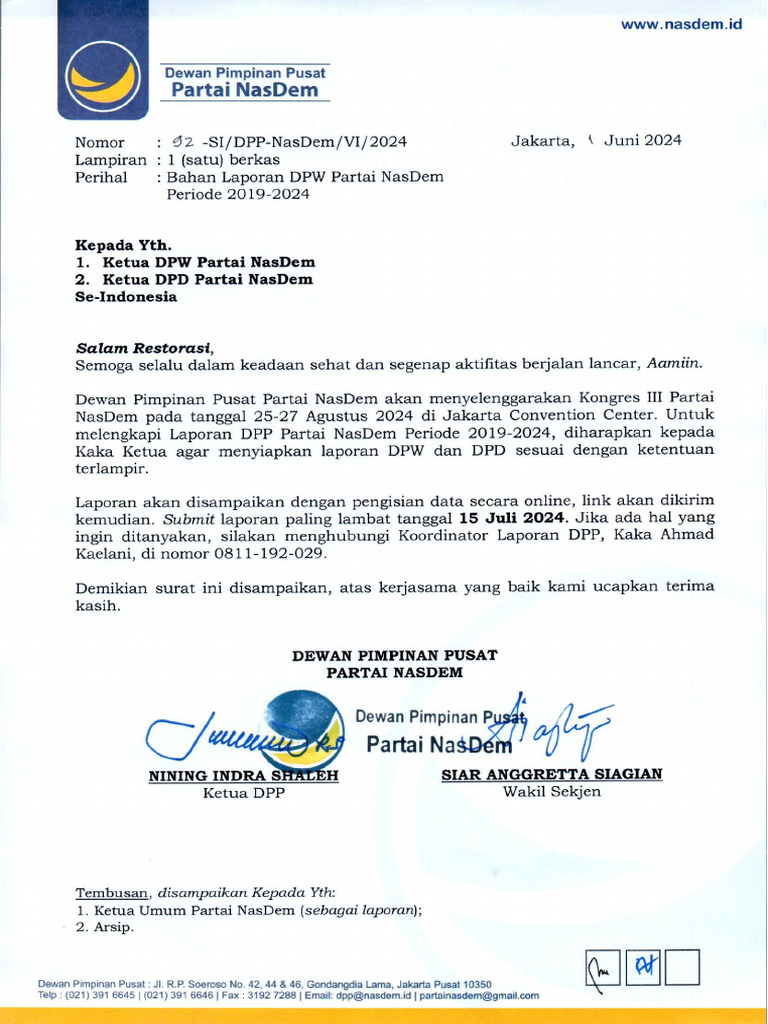 Ketua DPW Dan Ketua DPD Partai NasDem Seluruh Indonesia | PDF