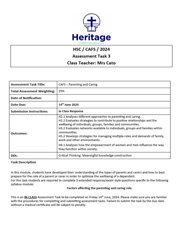 CAFS Assessment: Parenting Roles 2024 | PDF | Caregiver | Parenting