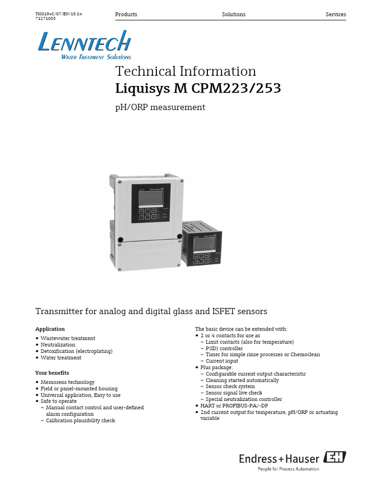 Endress Hauser Liquisys M CPM223 Data en L | PDF | Sensor | Power Supply