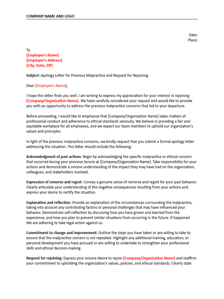 Apology and Request for Rejoining Job | PDF | Behavioural Sciences ...