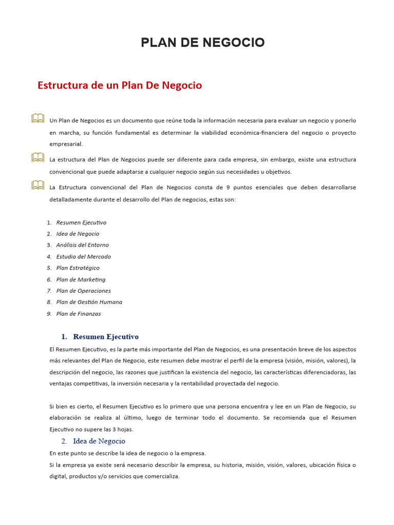 Estructura Clave de un Plan de Negocio | PDF | Plan de negocios | Business