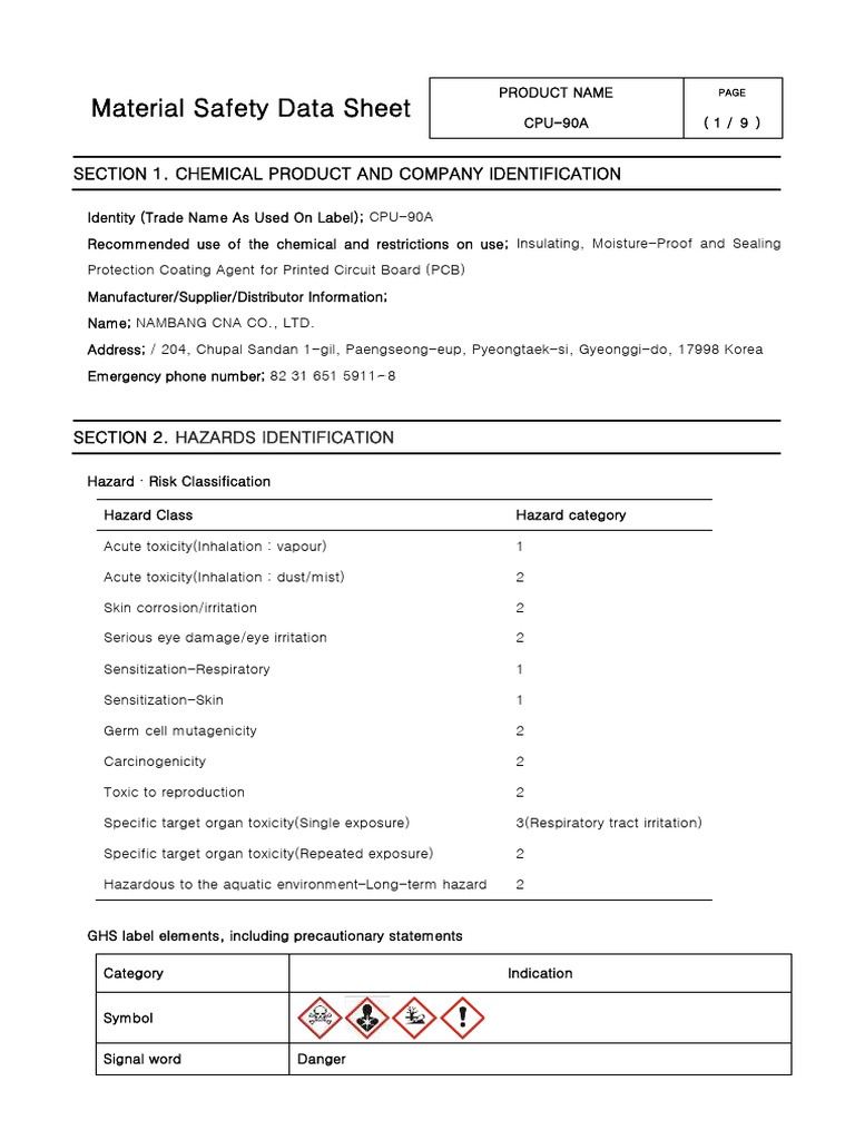 CPU-90A MSDS: Safety & Handling Guide | PDF | Toxicity | Personal ...