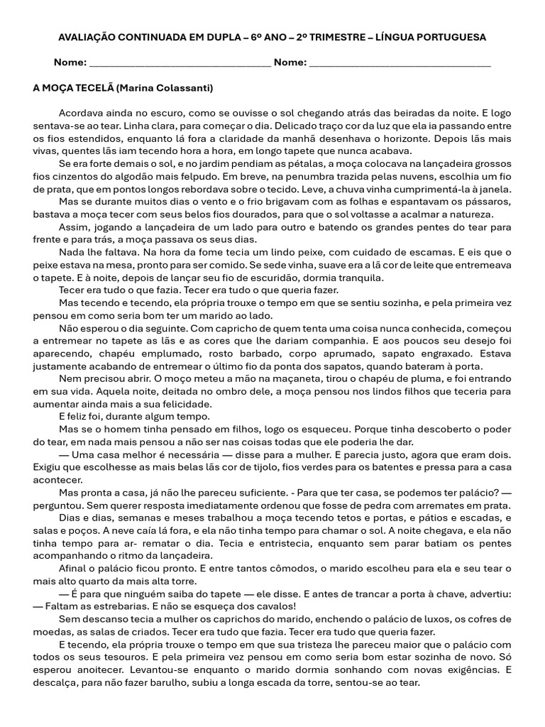 Atividade de Conto Fantástico - 6o ano | Download grátis PDF | Tempo ...