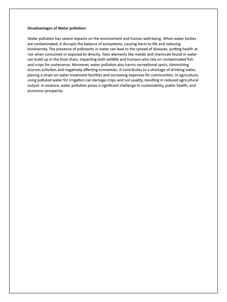 Impact of Water Pollution on Health and Economy | PDF