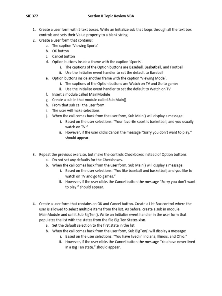 Section ii review topics vba pdf software engineering computer