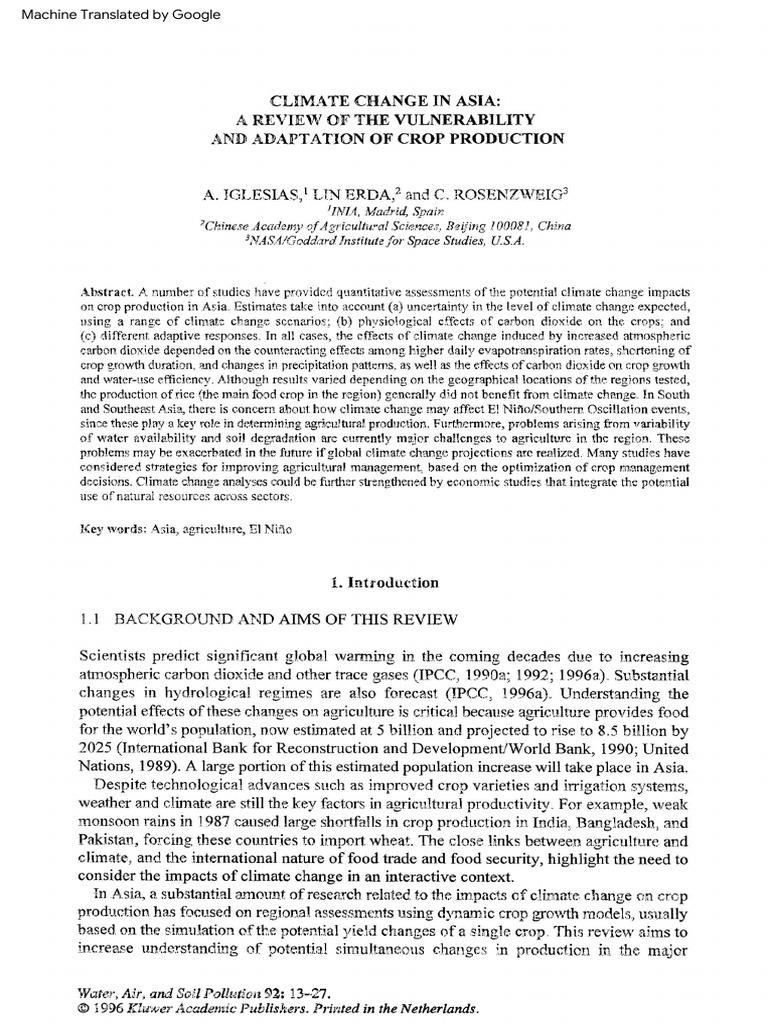Climate Change in Asia-A Review of The Vulnerability and Adaptation of ...