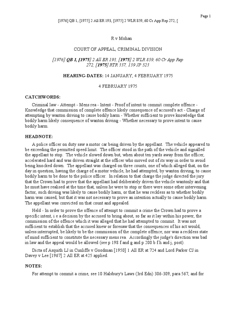 R V Mohan | PDF | Intention (Criminal Law) | Mens Rea
