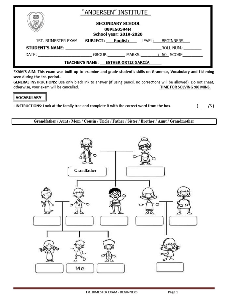1st Bimester English Exam for Beginners | PDF | Schools | Educational ...