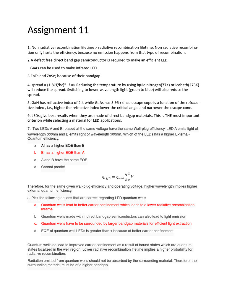 Assignment 11 Solutions Download Free Pdf Light Emitting Diode