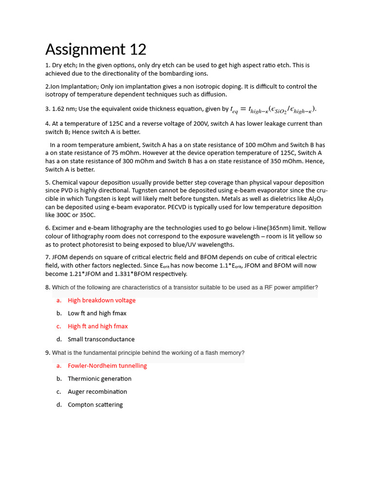 Assignment 12 Solutions | PDF | Photolithography | Applied And ...