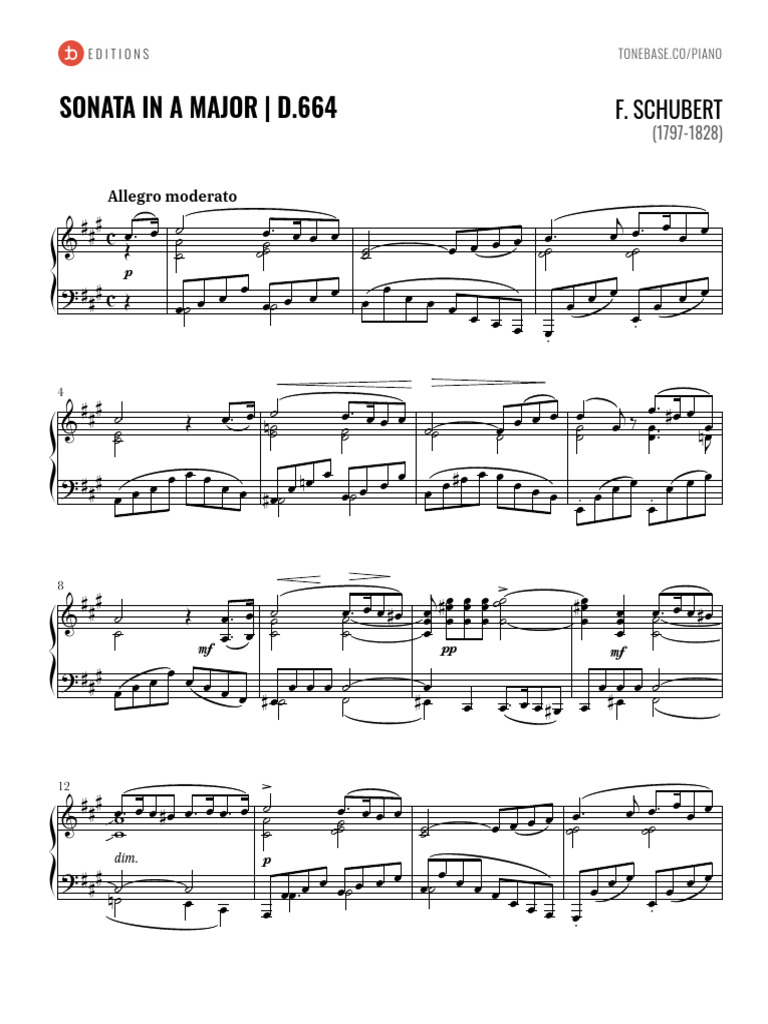 Sonata in A Major - D.664: Allegro Moderato | PDF | Franz Schubert ...
