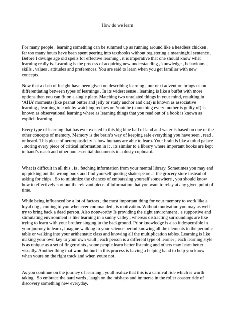 How Do We Learn Essay Myra Pdf Learning Memory