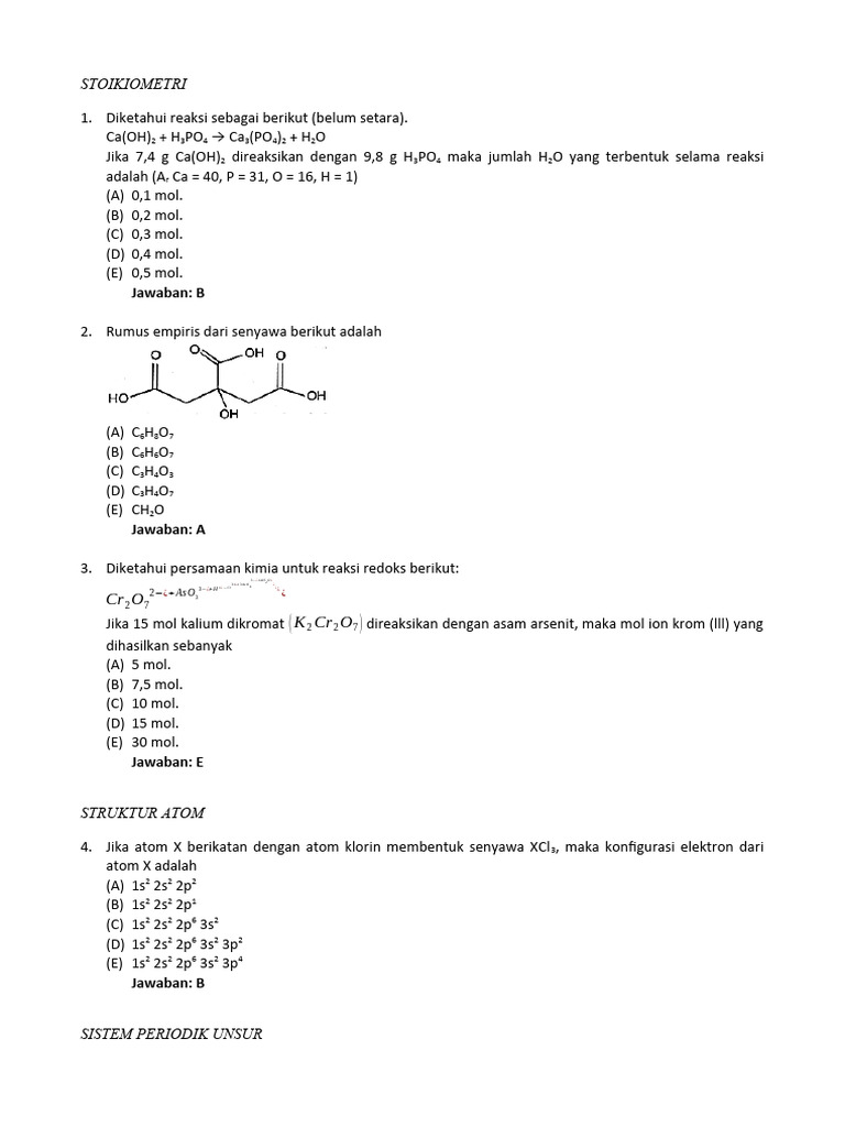 Soal Stoikiometri dan Kimia Dasar | PDF | Sains & Matematika