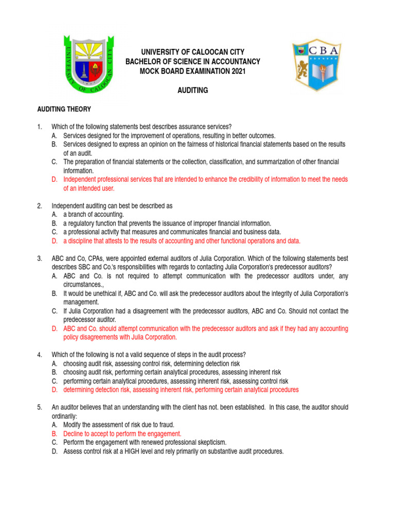 UCC Auditing Mock Board Exam 2021 | PDF