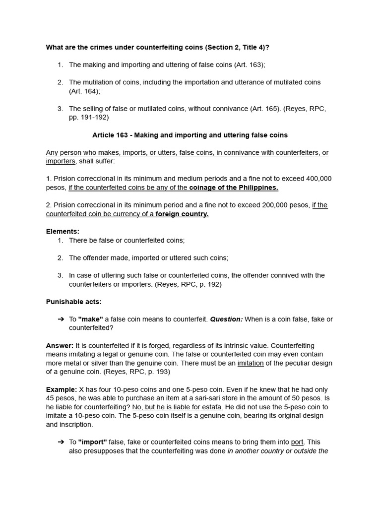 Article 163 making and importing and uttering false coins revised