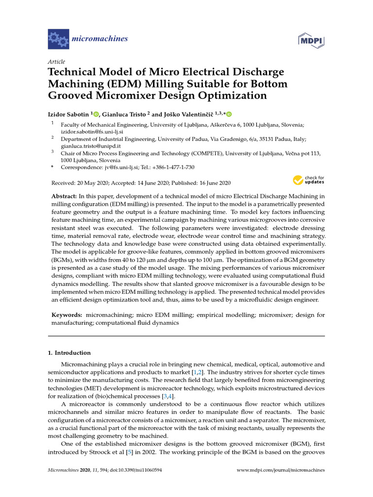 Micro EDM Milling Model for Micromixer Design | PDF | Machining | Wear