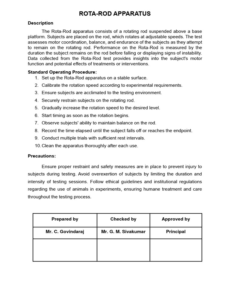 Rota-Rod Apparatus for Motor Function Testing | PDF | Weighing Scale