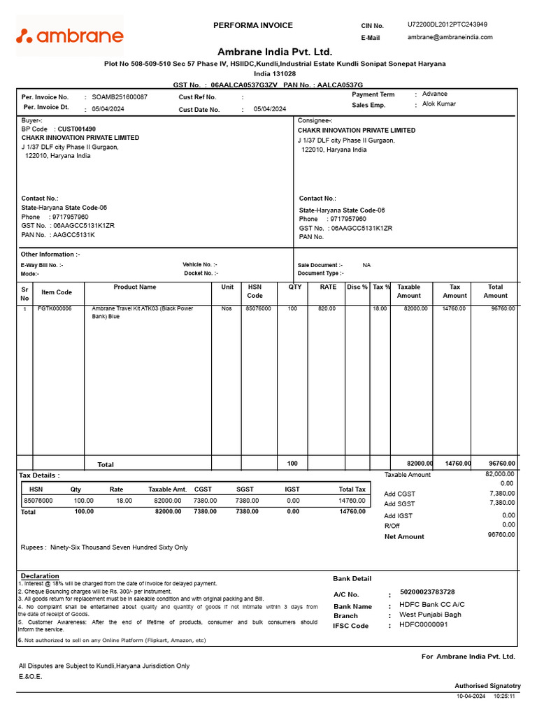 B2B Invoice for Ambrane Products | PDF | Taxes | Payments