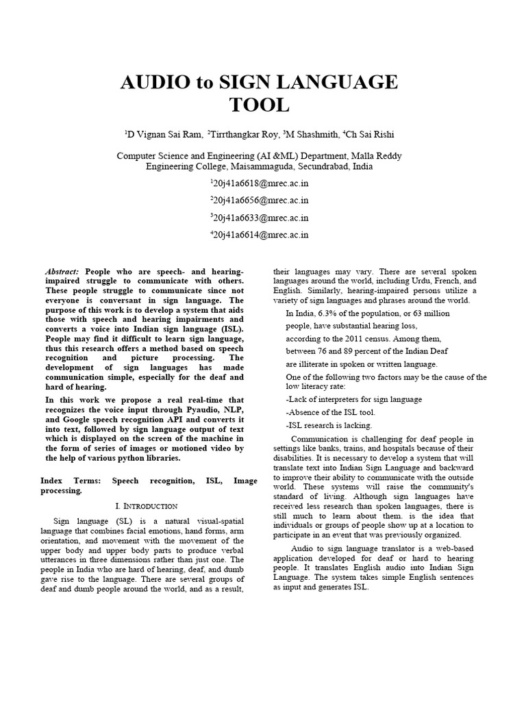 Audio to sign language tool pdf sign language speech recognition