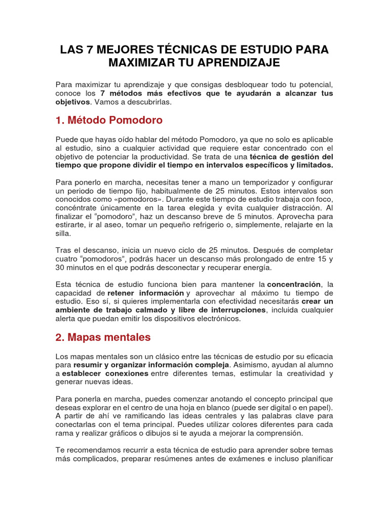 7 Técnicas de Estudio Efectivas | PDF | Aprendizaje | Cognición
