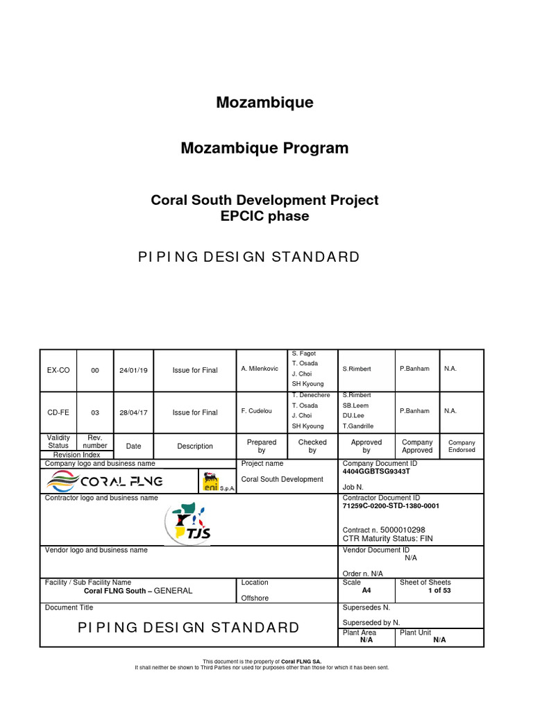 Coral FLNG Piping Design Standard | PDF | Pipe (Fluid Conveyance ...