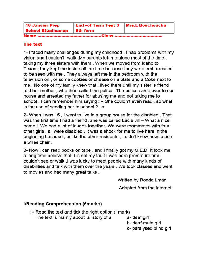 End of Term Test 3 9b | PDF