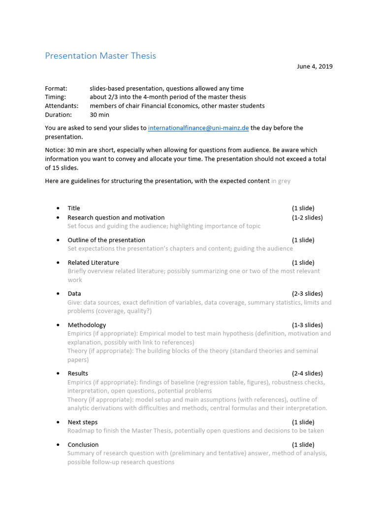 Master Thesis Presentation Guide | PDF | Statistics | Methodology