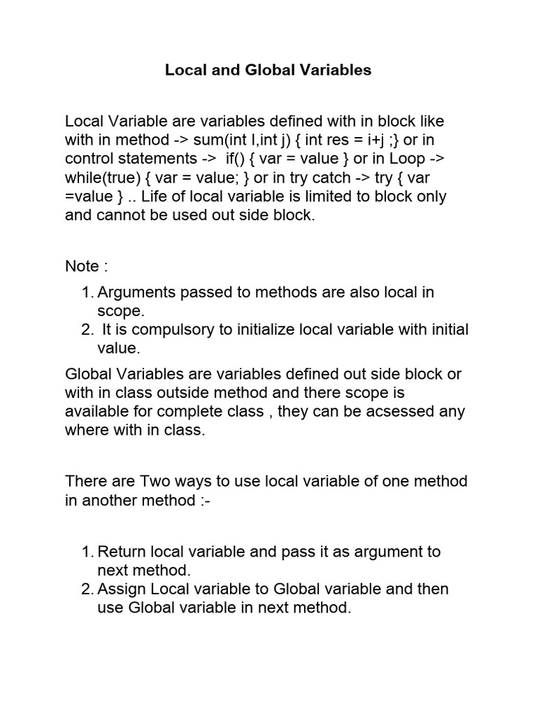 Local and Global Variables | PDF | Method (Computer Programming ...