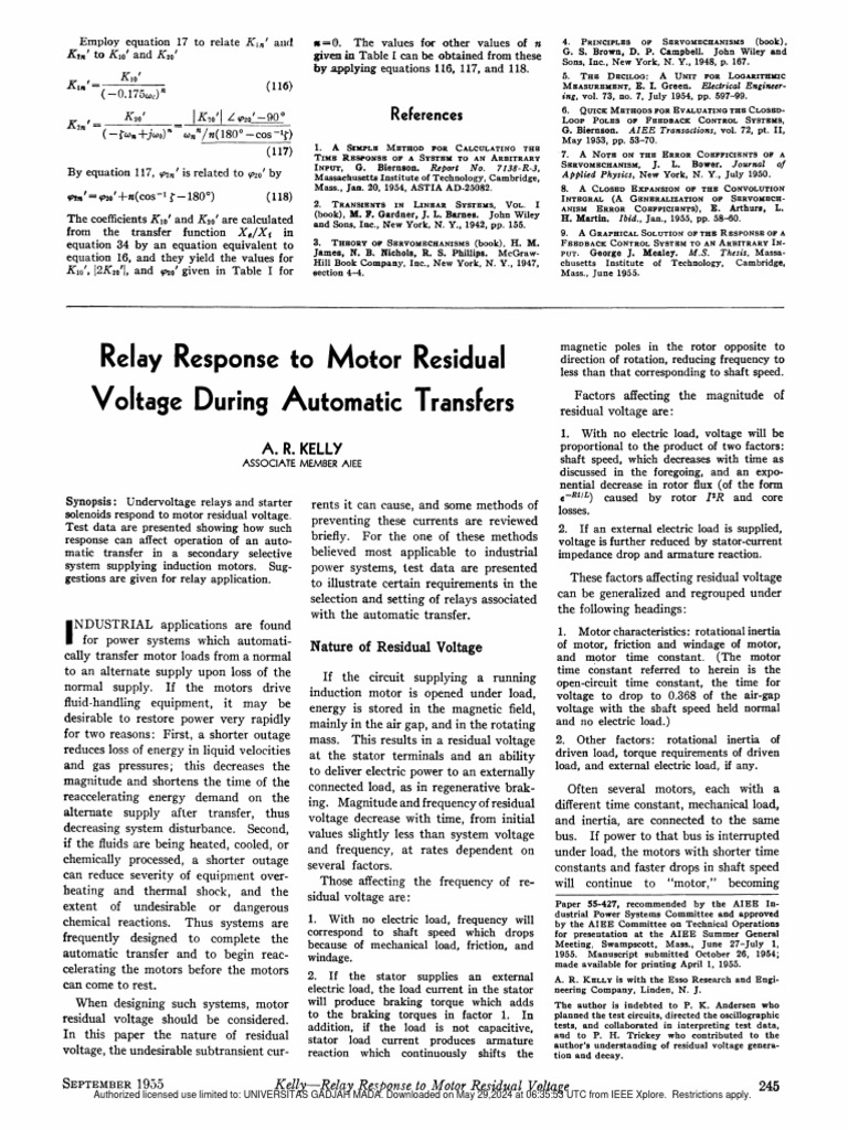 Relay - Response - To - Motor - Residual - Voltage - During - Automatic ...
