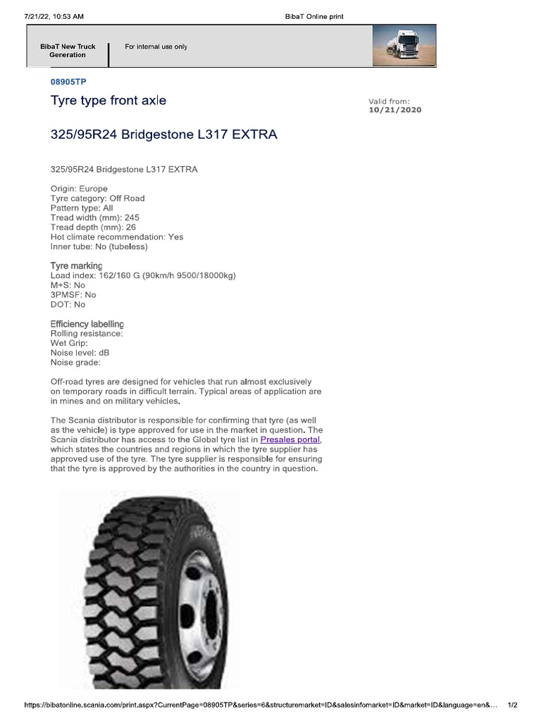 Bridgestone L317 EXTRA 325slice95r24 | PDF