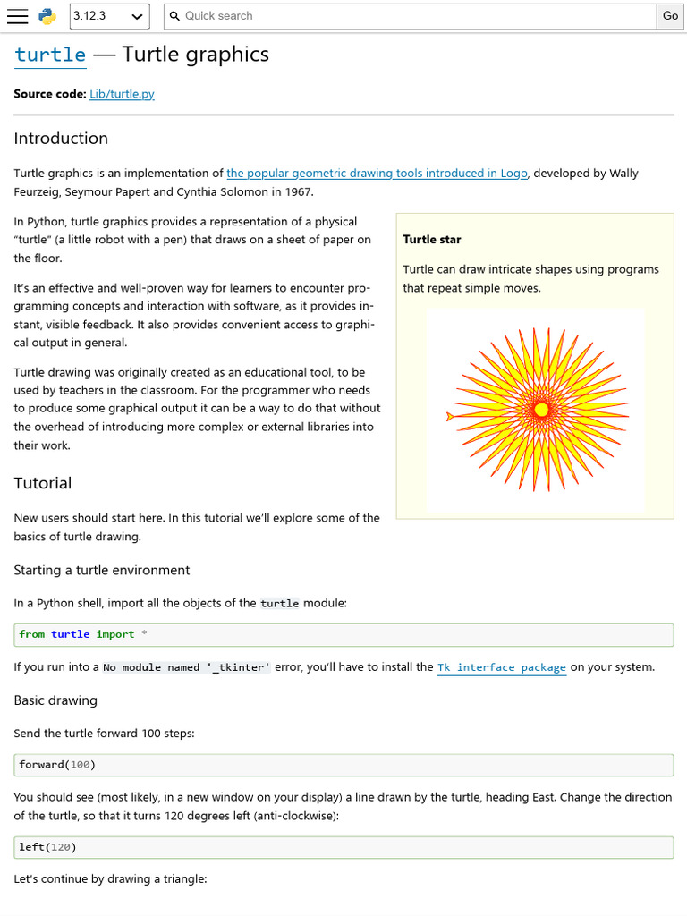 Turtle Turtle Graphics Python 3 12 3 Documentation PDF Computer Turtle turtle graphics python 3 12 3 documentation pdf computer