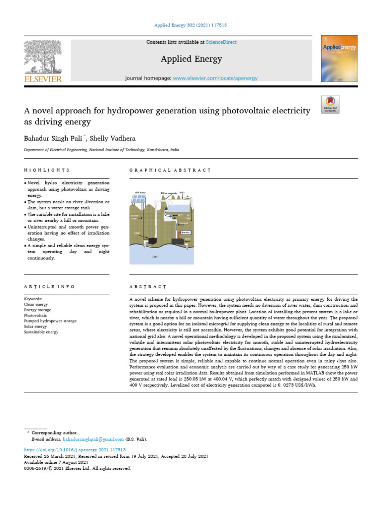 Photovoltaic-Driven Pumped Hydropower System | PDF | Hydroelectricity ...