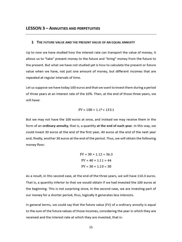 Lesson 3 Notes Annuities And Perpetuies Pdf Present Value Money