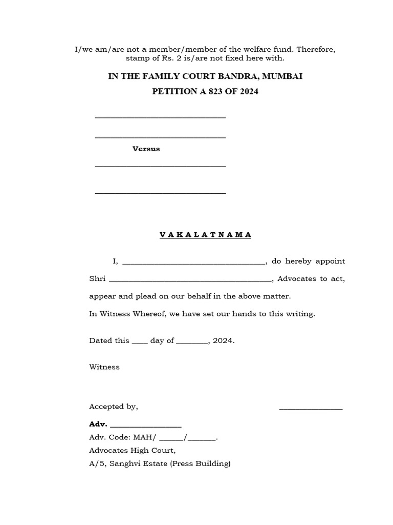 Vakalatnama format pdf