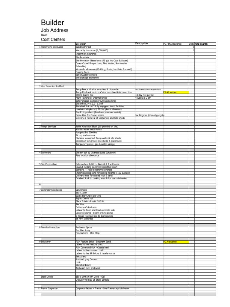 Comprehensive Building Estimate Template | PDF | Carpentry | Framing ...