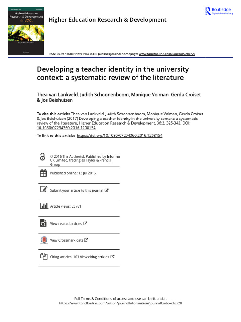Developing A Teacher Identity In The University Context A Systematic