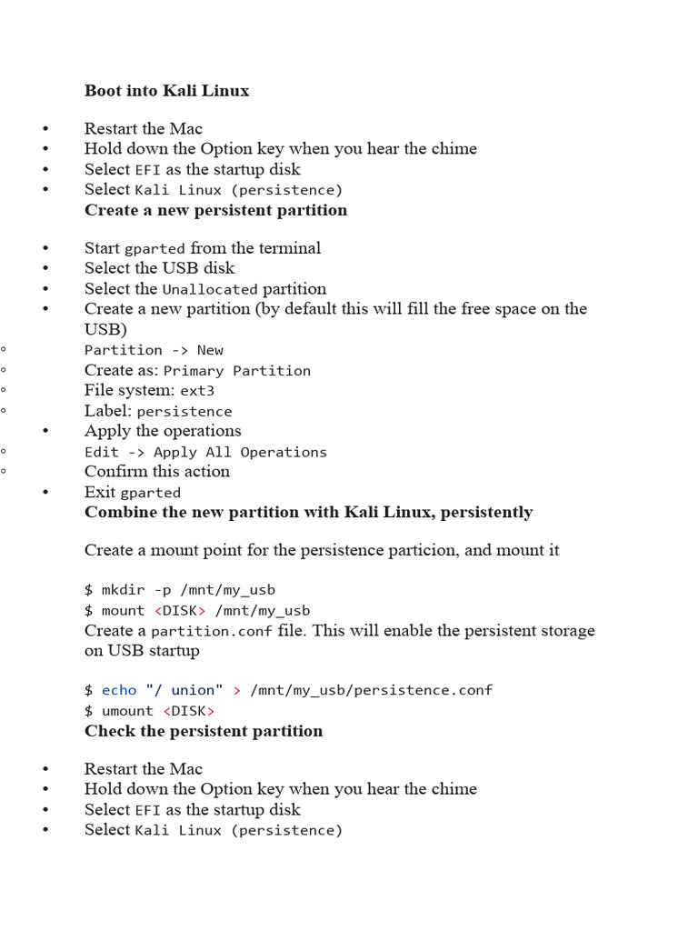 Kali Linux USB Persistence Setup Guide | PDF | Booting | Computing