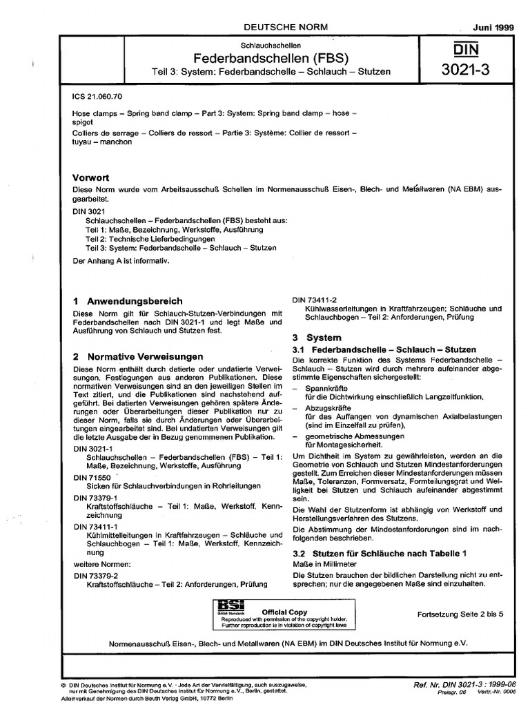 DIN 3021-3 Hose Clamps - Spring Band Clamps Part 3 - GERMAN | PDF