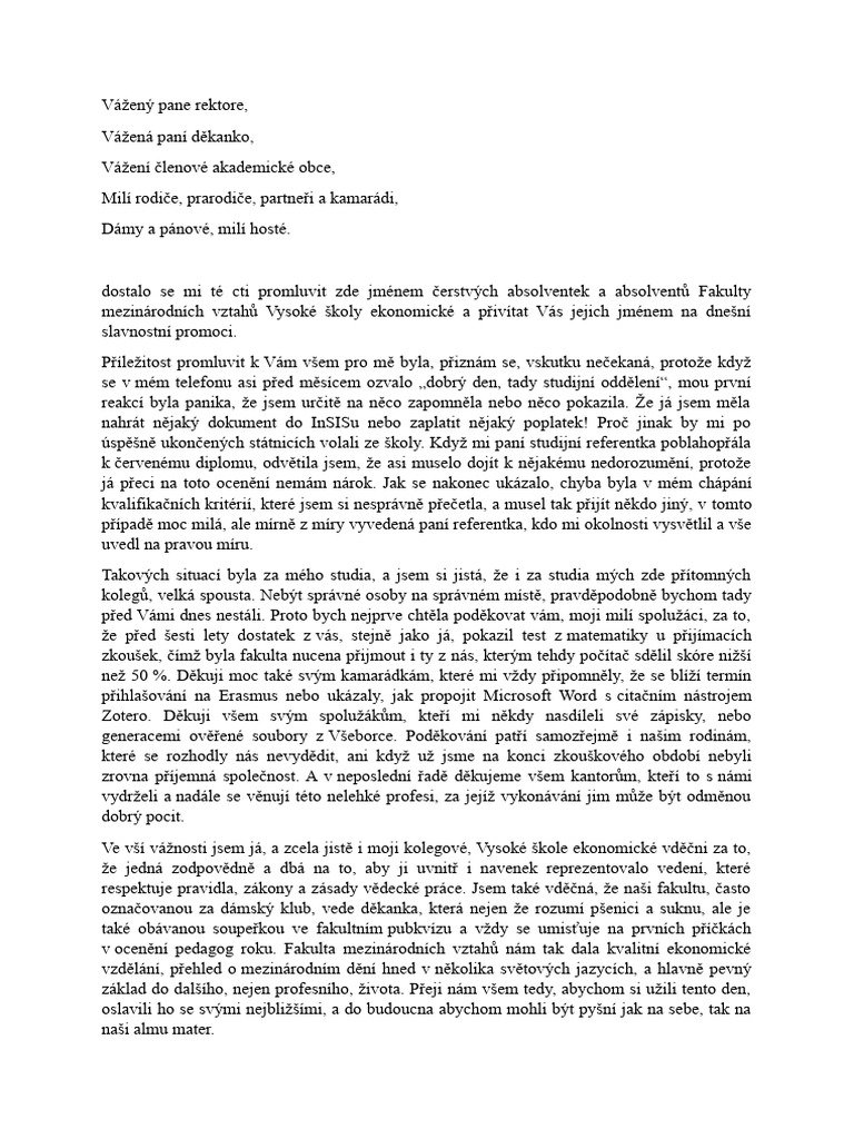 Proslov Promoce | PDF