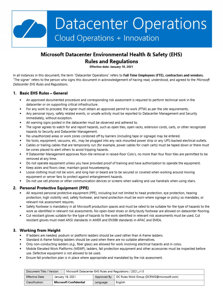 Microsoft Datacenter EHS Regulations 2021 | PDF | Knife | Data Center