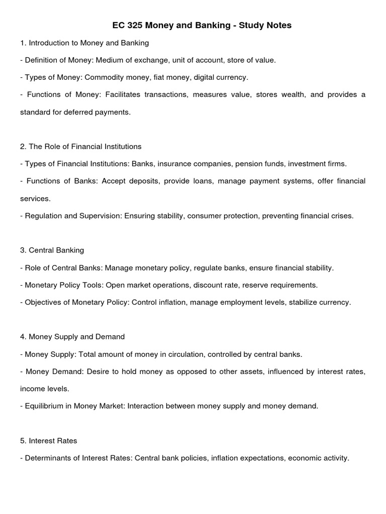 Money and Banking Study Notes Guide | PDF | Money | Interest Rates