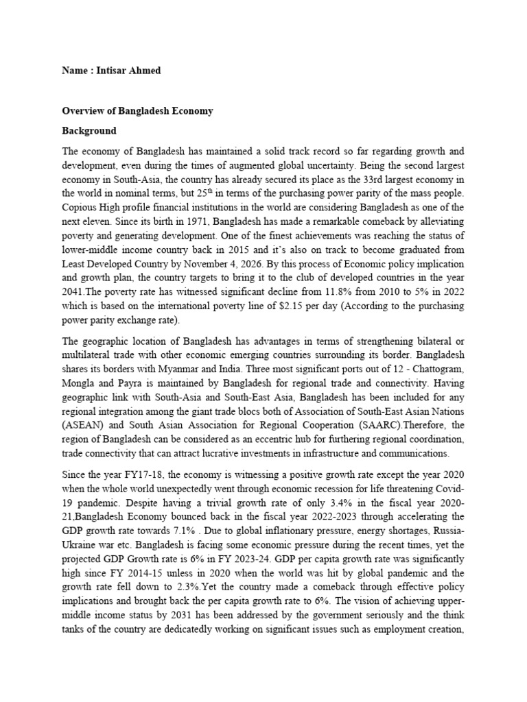 Overview of Bangladesh Economy | PDF | Economic Growth | Bangladesh