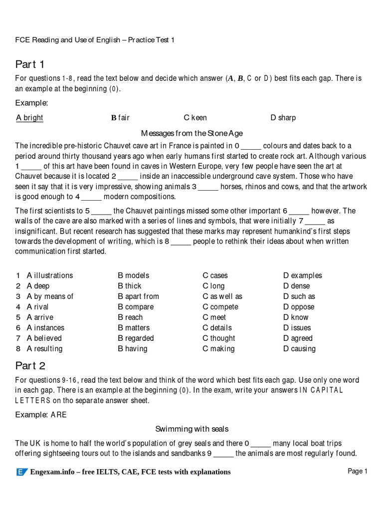 FCE Reading Practice Test 1 | PDF | Verb | Noun