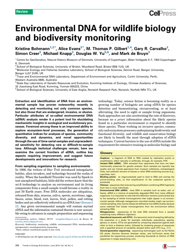 Bohmann Et Al 2014 Environmental Dna For Wildlife Biology And
