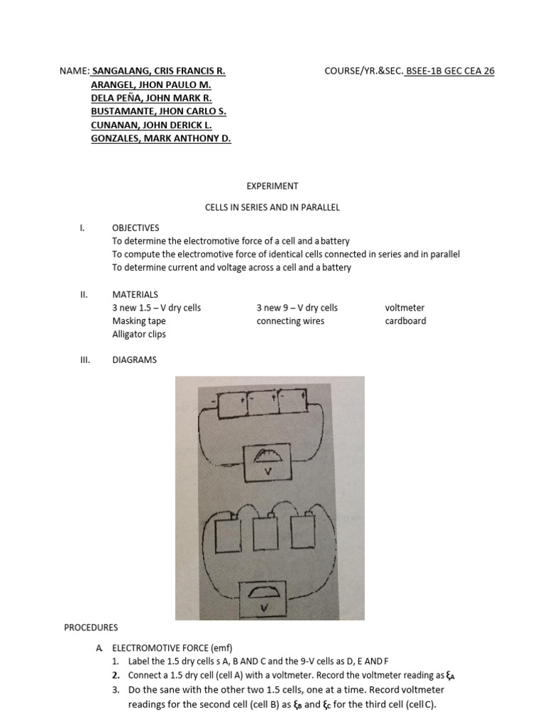 Experiment 8 - Cells in Series and in Parallel | PDF | Series And ...