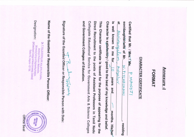 Character Certificate | PDF