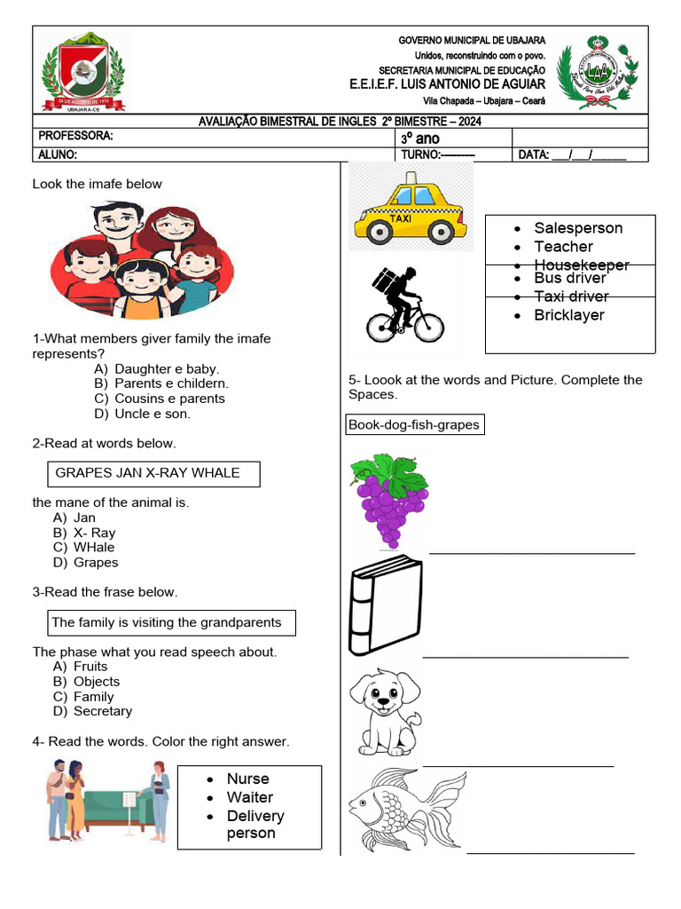 Prova de Ingles 3 Anno Iranilda | PDF