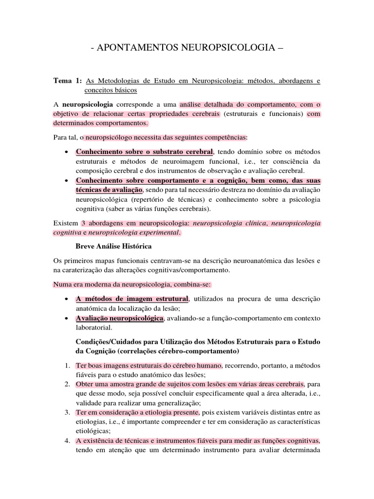 Metodologias em Neuropsicologia: Estudo e Avaliação | PDF ...