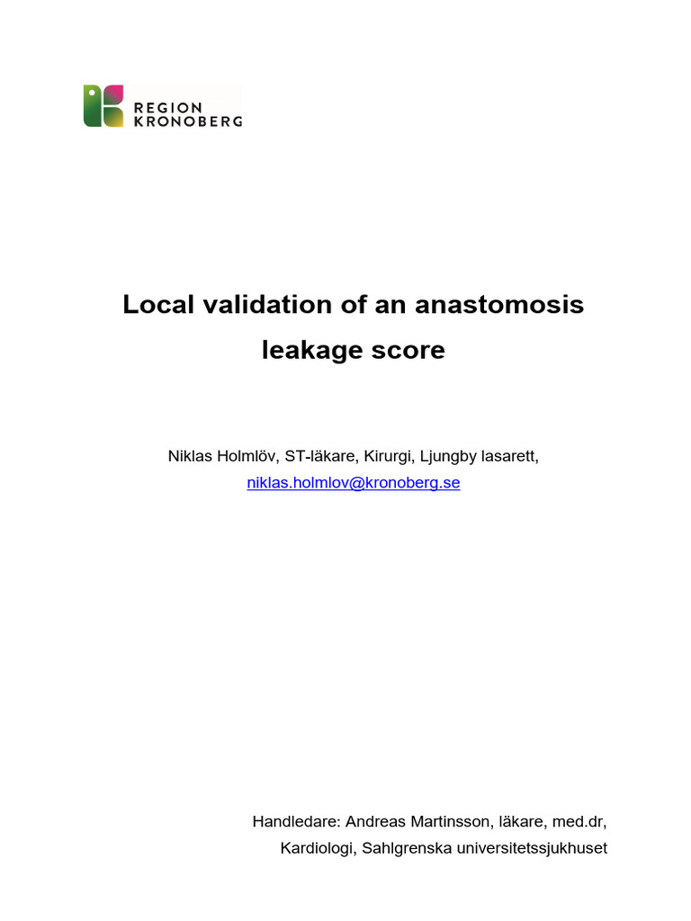Validate DULK Score for Anastomosis Leakage | PDF | Surgery ...